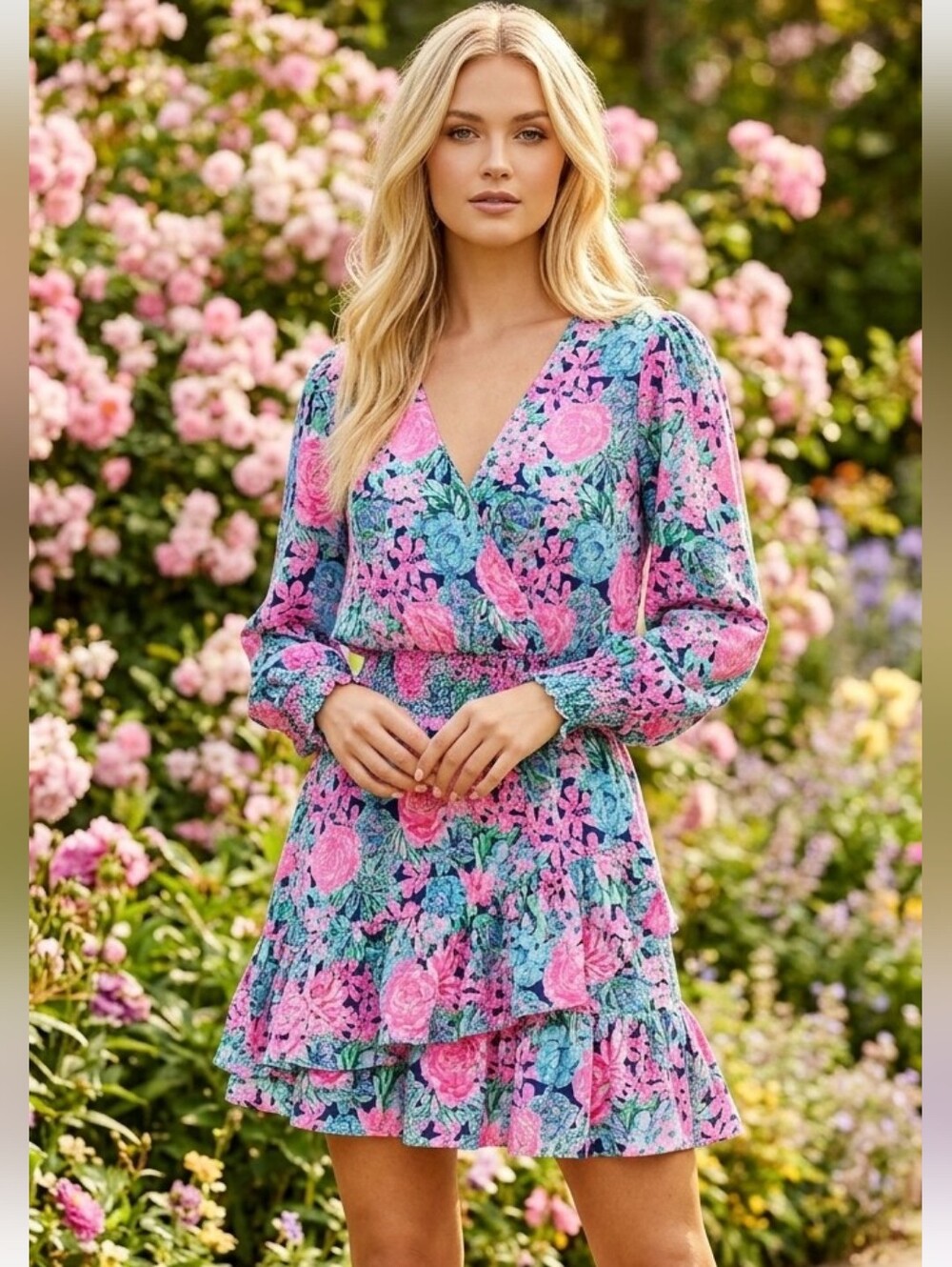 Lilly Pulitzer Cristiana Dress Oyster Bay Navy Always Be Blooming - Picture 1 of 16